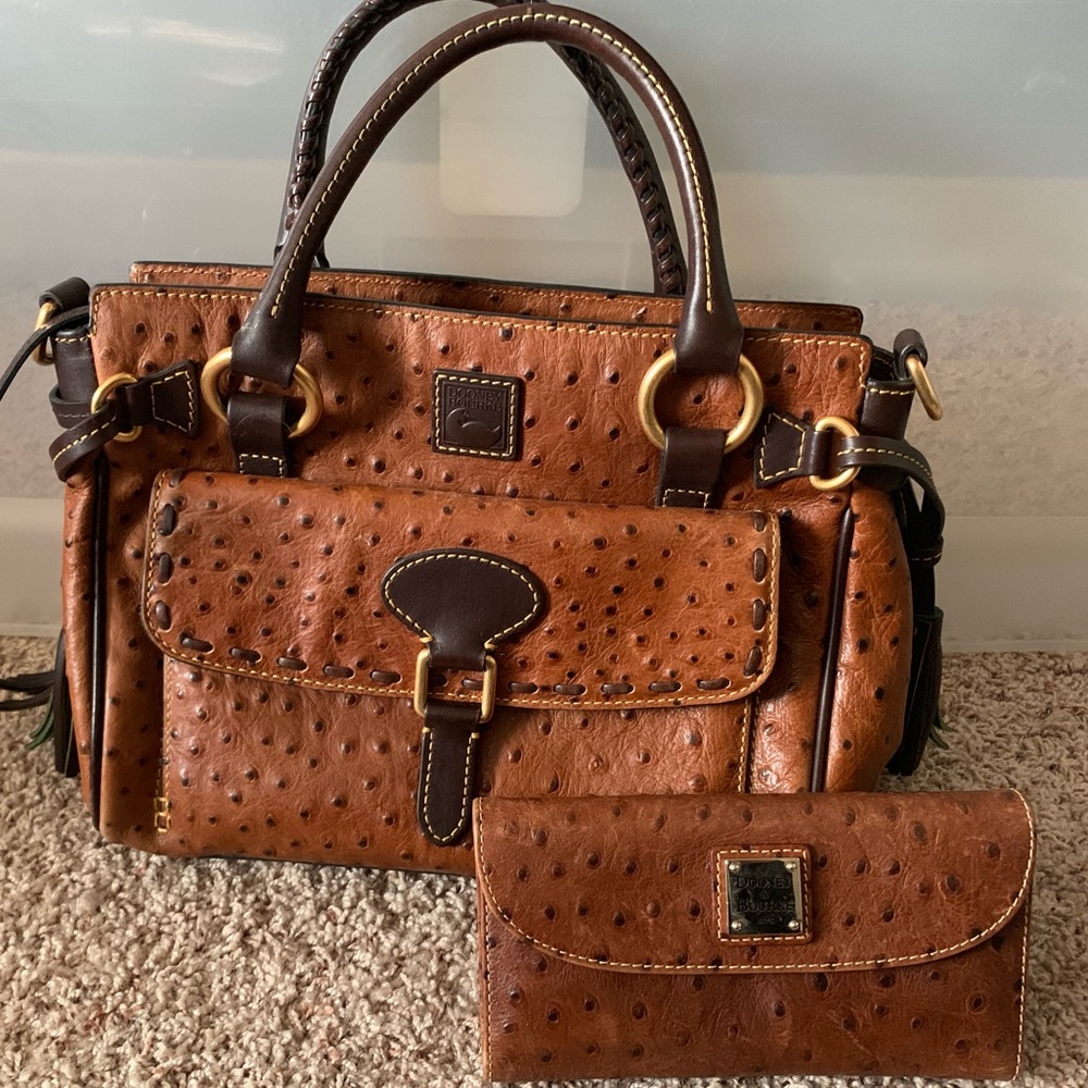 Authentic ostrich Dooney & Bourke handbag & wallet